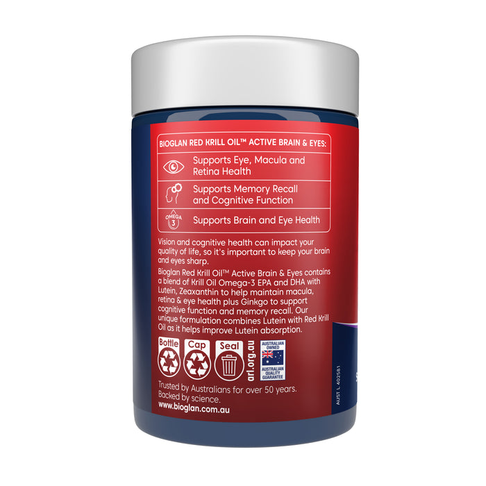Bioglan Active Red Krill Oil Brain + Eyes 60 Capsules.