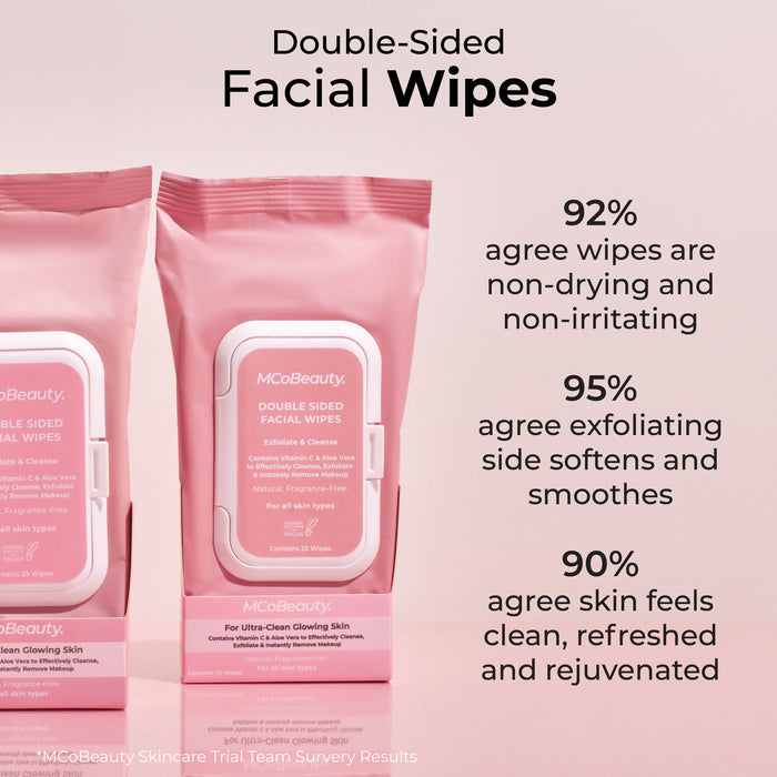 MCo Beauty Double Sided Facial Wipes 25 Pack