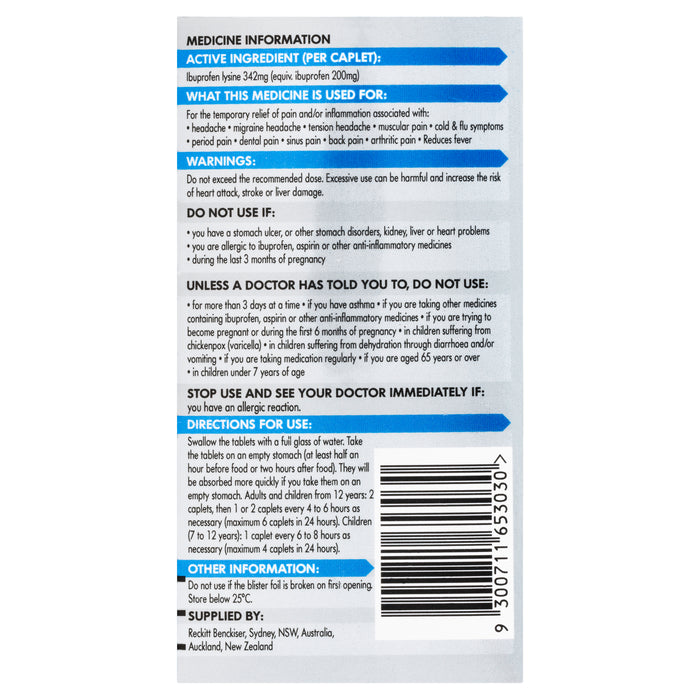 Nurofen Quickzorb Pain Relief Caplets 24 Pack.