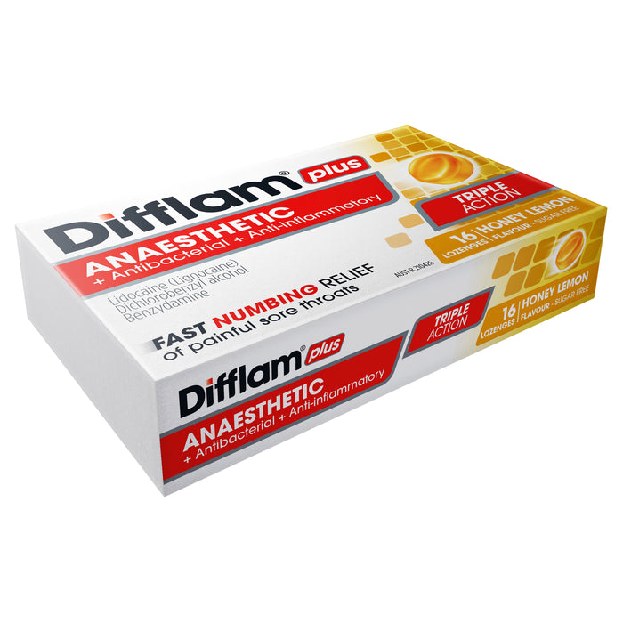 Difflam Plus Sore Throat Lozenge Plus Anaesthetic Honey & Lemon 16