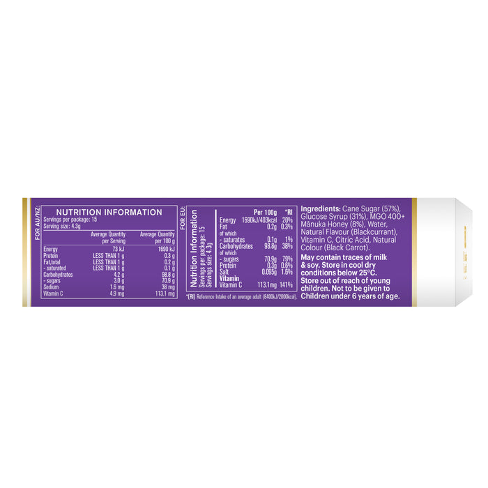 Manuka Health Manuka Honey Drops With Blackcurrant 65g 15 Drops