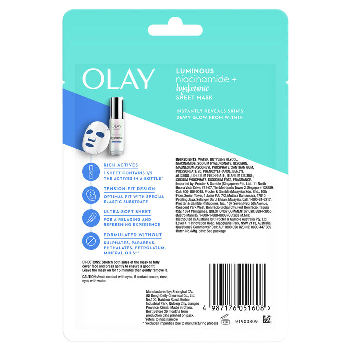 Olay Luminous Niacinamide + Hyaluronic Mask 1 Piece.