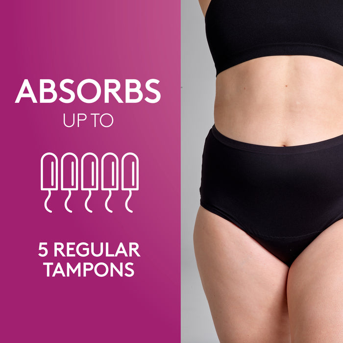 Poise 2 in 1 Washable Underwear Regular Black 10-12