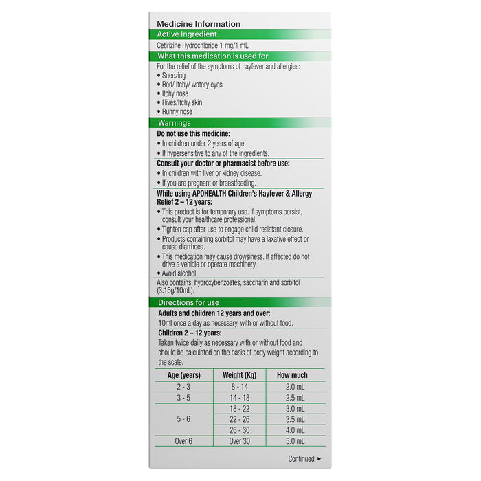 APO Child Hayfever & Allergy Relief 100ml