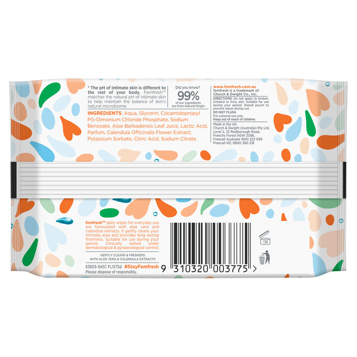 Femfresh Pocket Wipes 10 Pack.