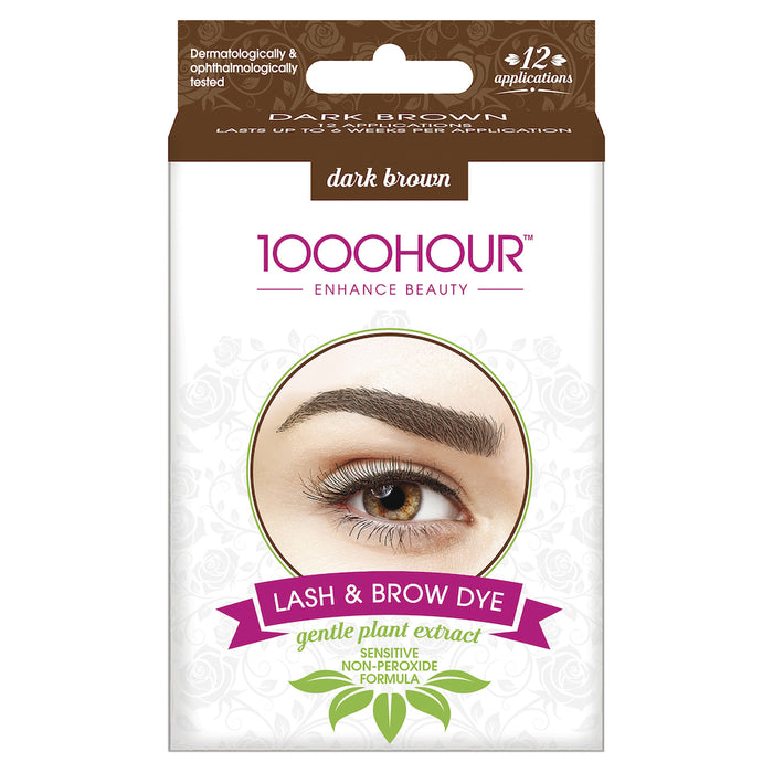 1000 Hour Plant Based Eyelash and Brow Dye Kit Brush-In Gel Dark Brown