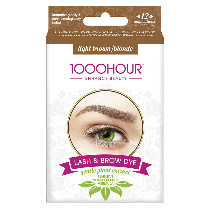 1000 Hour Plant Based Eyelash and Brow Dye Kit Brush-In Gel Light Brown