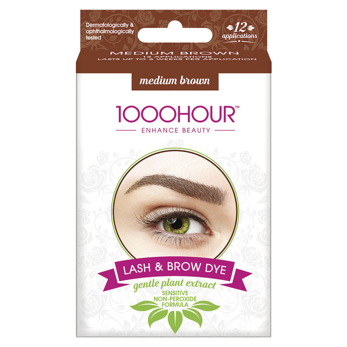 1000 Hour Plant Based Eyelash and Brow Dye Kit Brush-In Gel Medium Brown