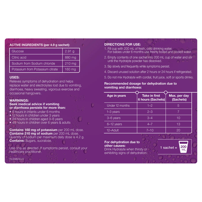 Hydralyte Sachets Apple Blackcurrant 4.9g x 24.