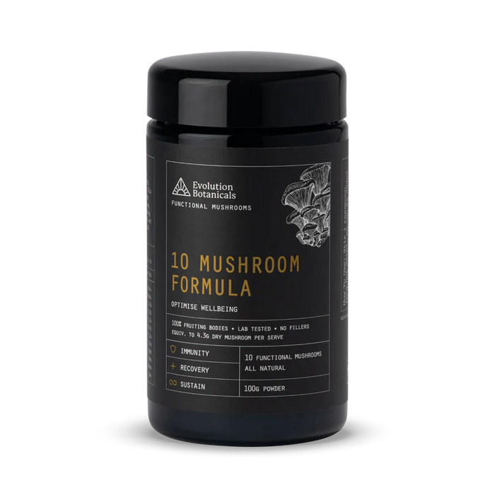 Evolution Botanicals Organic 10 Mushroom Formula 100g.