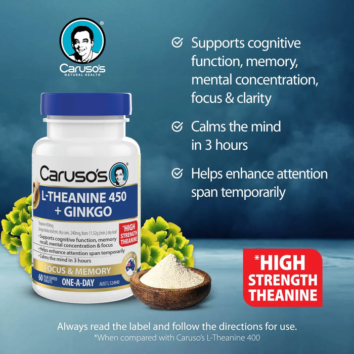 Caruso's L-Theanine 450 + Ginkgo 60 Tablets.