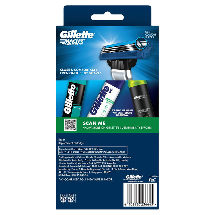 Gillette Mach 3 Turbo 3D Manual Razor and 2 Blades