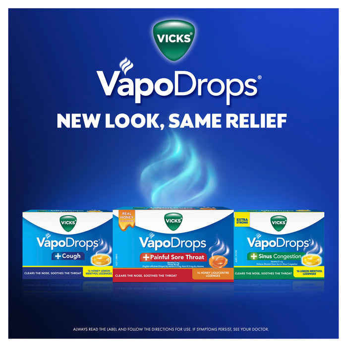 Vicks VapoDrops + Sore Throat 16 Honey Liquicentre Lozenges