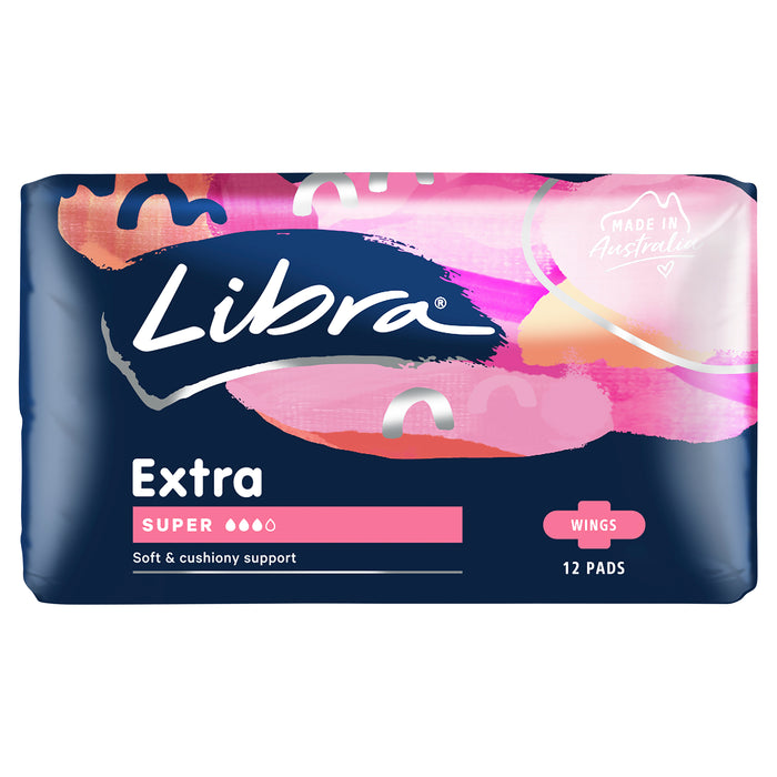 Libra Extra Pads With Wings Super 12 Pack.