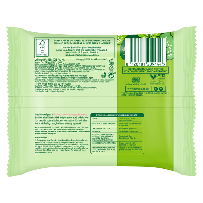 Simple Wipes Biodegradable Cleansing 25 pack