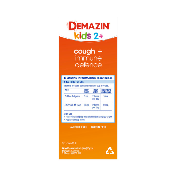 Demazin Immune Kids 2+ Cough + Immune Defence 200ml.