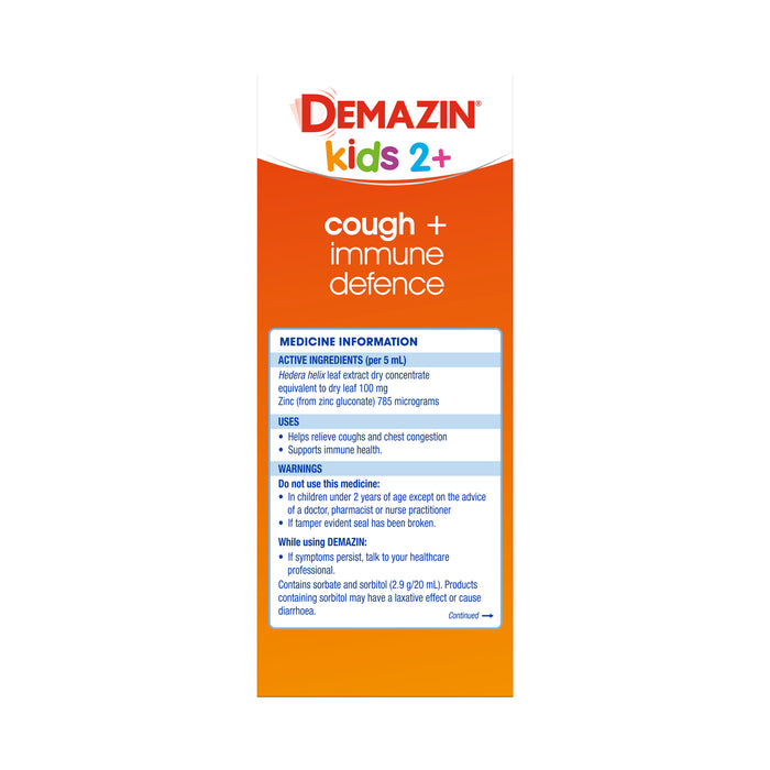 Demazin Immune Kids 2+ Cough + Immune Defence 200ml.