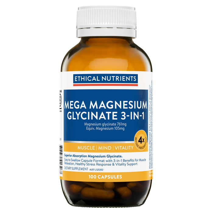 Ethical Nutrients Mega Magnesium Glycinate 3-In-1 100Capsules