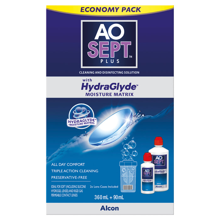 Aosept Plus with HydraGlyde Economy Pack 360ml + 90ml