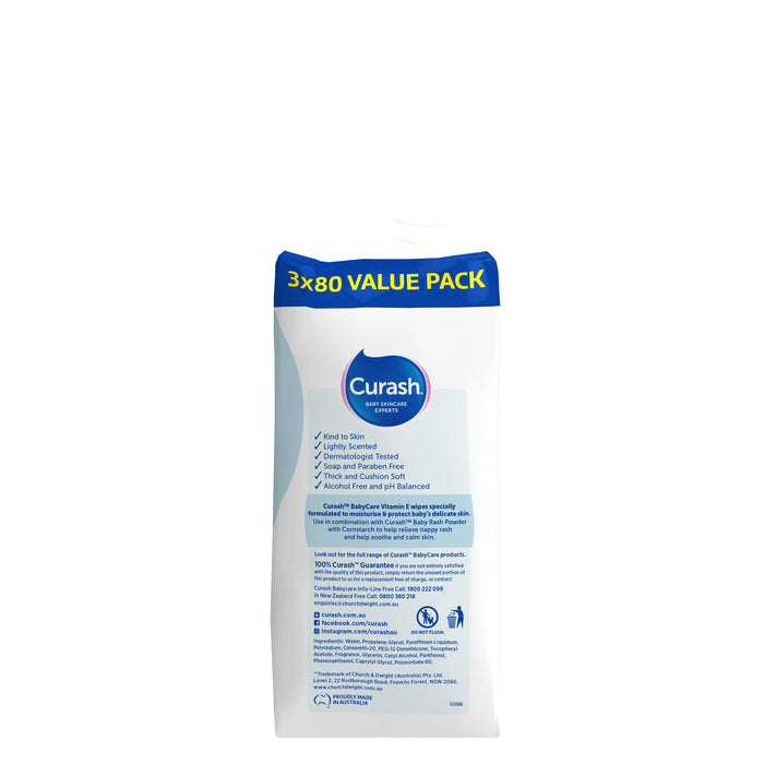 Curash Babycare Vitamin E Wipes 3x80