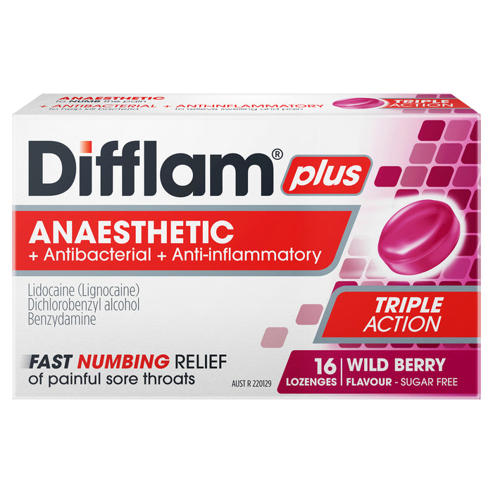 Difflam Plus Sore Throat Lozenge Plus Anaesthetic Berry 16