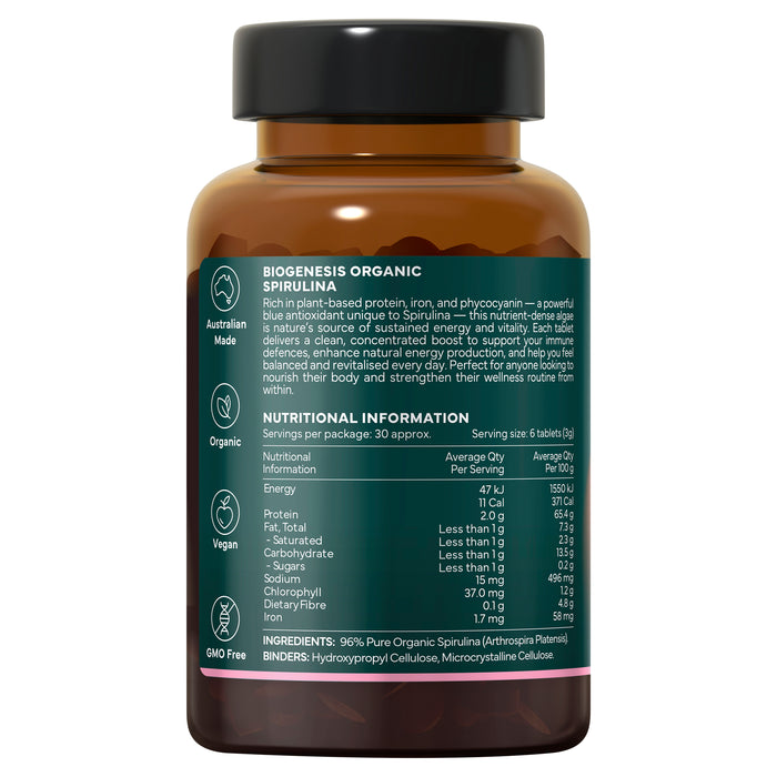 BioGenesis Organic Spirulina 180 Tablets