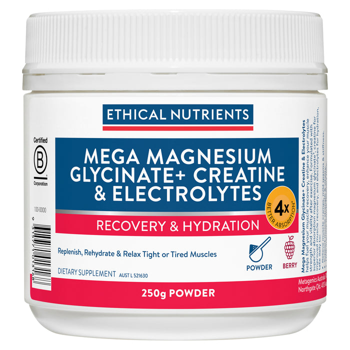 Ethical Nutrients Mega Magnesium Glycinate + Creatine & Electrolytes Powder 250g