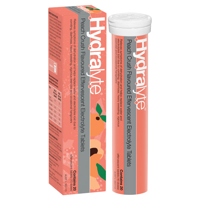 Hydralyte Effervescent Tablets Peach Crush 20