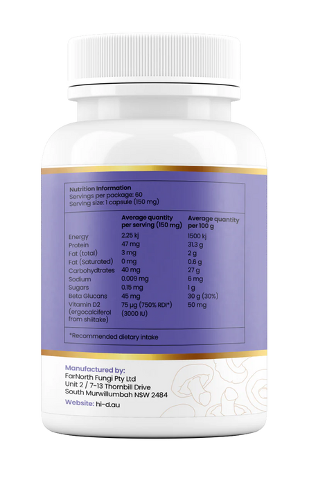 Hi-D Mushroom Vitamin D 3000iu 60 Capsules.