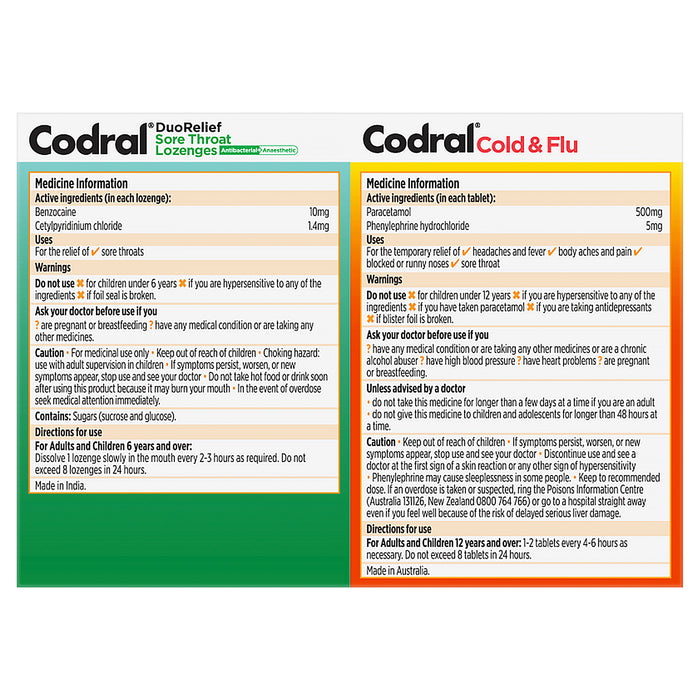 Codral Plus Sore Throat Lozenges Plus Cold & Flu Decongestant Tablets 16