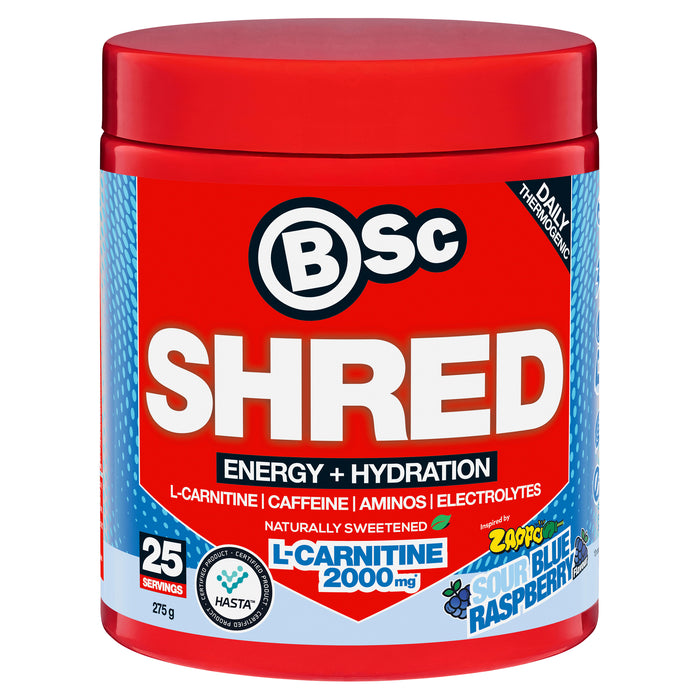 BSc Energy Shred Hydration Zappo Zappo Sour Blue Raspberry Powder  275g