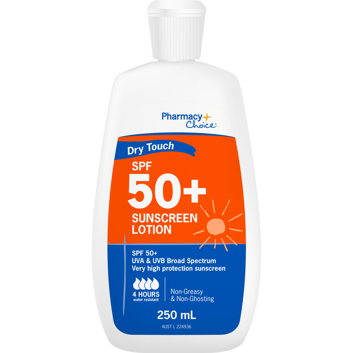 Pharmacy Choice Sunscreen SPF 50+ 250mL Bottle Dry Touch.