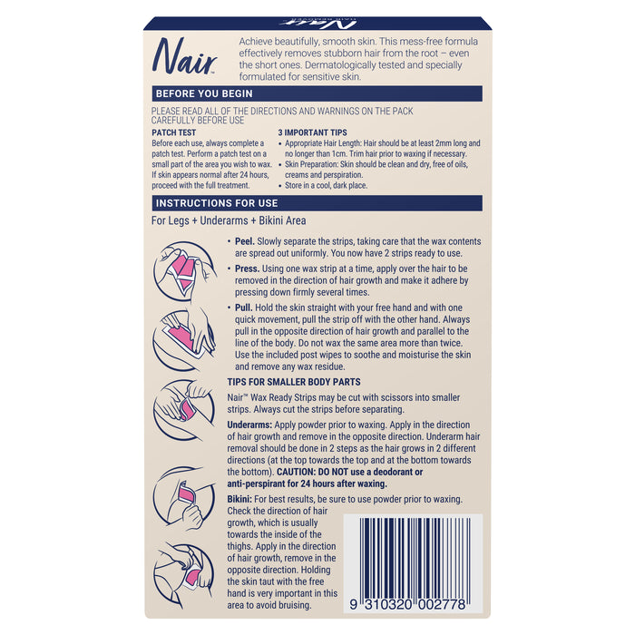 Nair Sensitive Large Wax Strips 40 Pack.