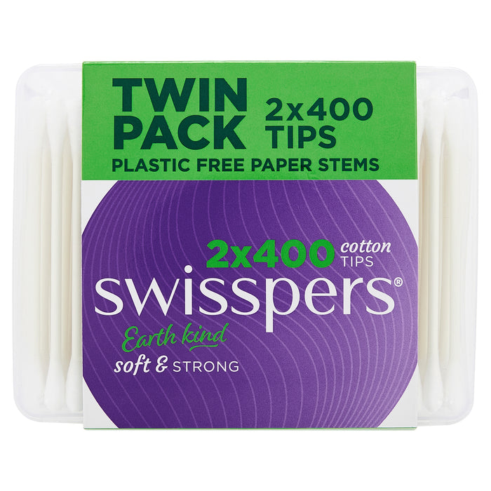Swisspers Cotton Tips Paper Twin Pack 2x400 Tips