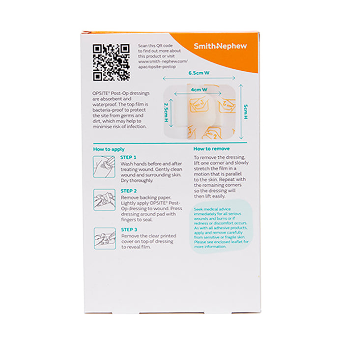 Opsite Post-Op Waterproof Dressings 6.5cm x 5cm 5 Pack.