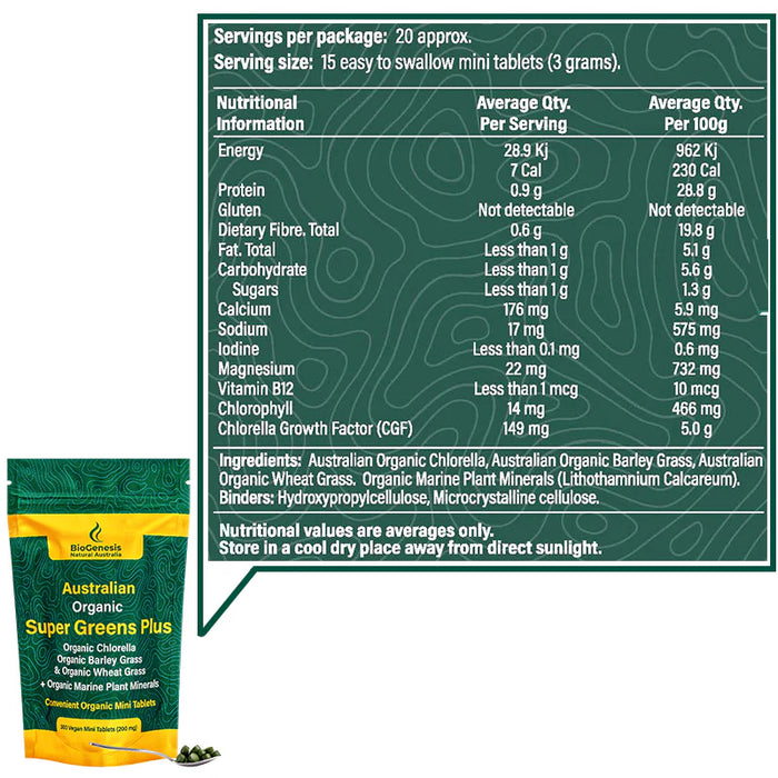 BioGenesis Australian Organic Super Greens 300 Mini Tablets