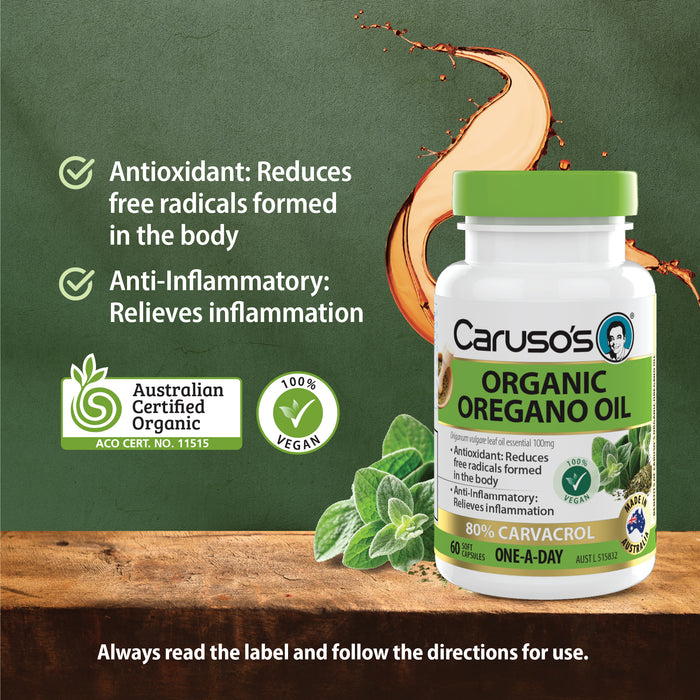 Carusos Organic Oregano Oil 60 vege caps