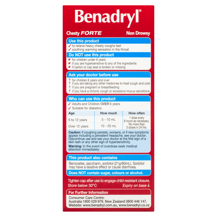 Benadryl Chesty Forte Cough Liquid Berry Flavour 200mL