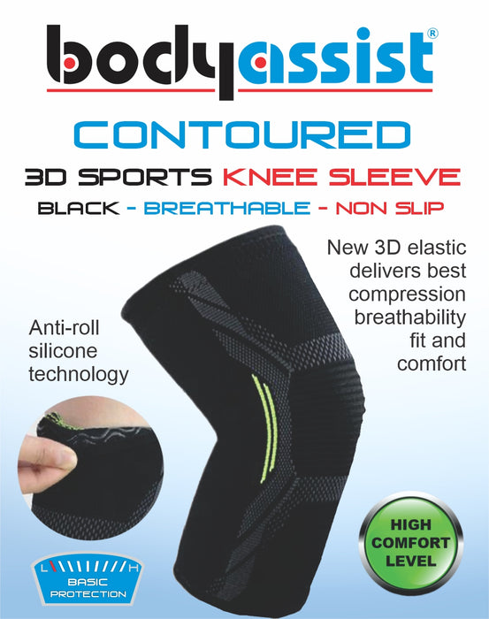 Bodyassist Contoured Sports Knee Sleeve Black Small