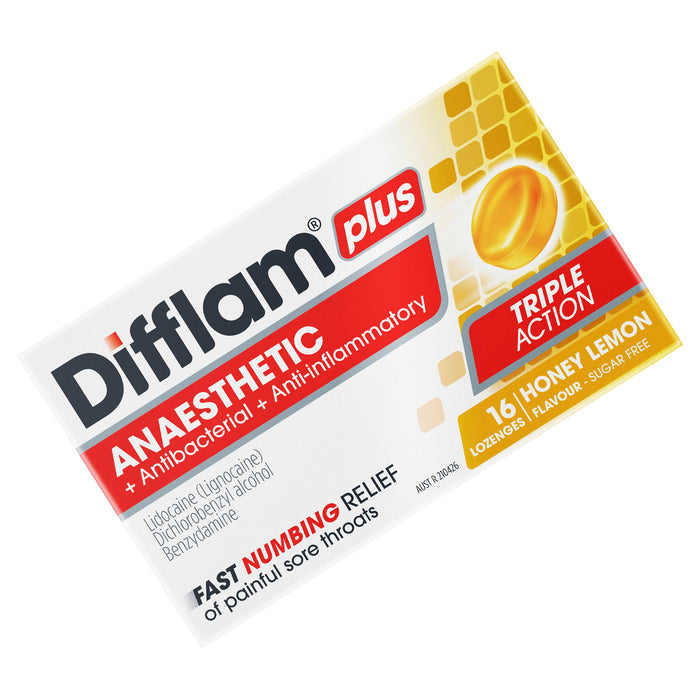 Difflam Plus Sore Throat Lozenge Plus Anaesthetic Honey & Lemon 16