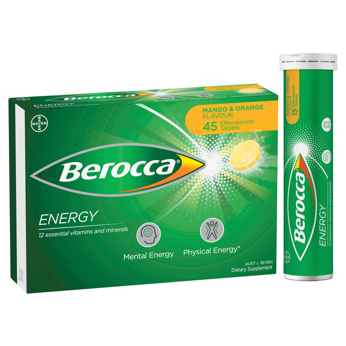 Berocca Energy Mango And Orange Effervescent Tablets 45