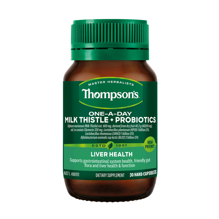 Thompsons One-A-Day Milk Thistle + Probiotics 30 Capsules