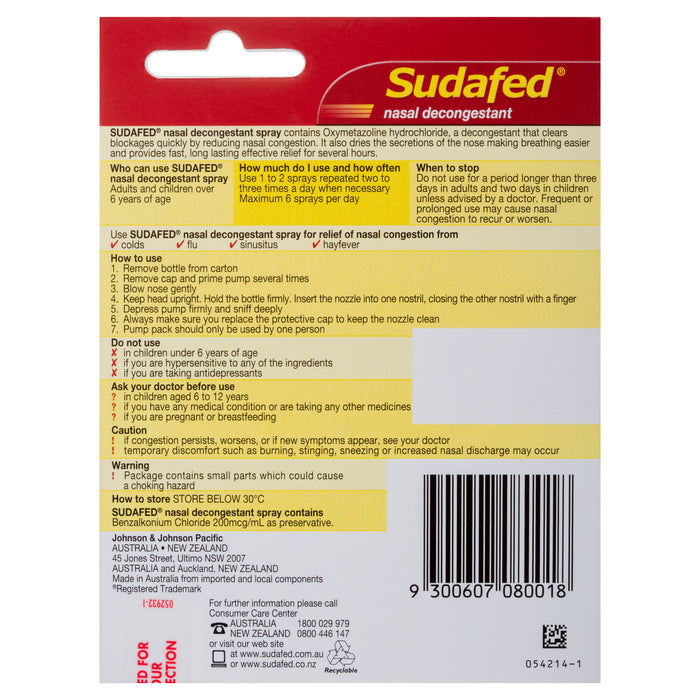 Sudafed Nasal Spray Refill 20mL Short Dated 07/25.
