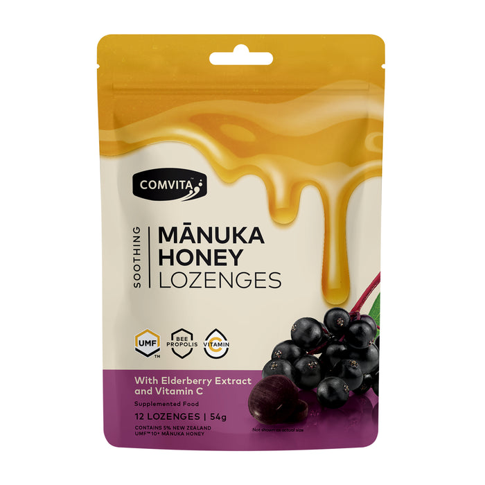 Comvita Soothing Manuka honey Lozenges - Elderberry Propolis 12pk