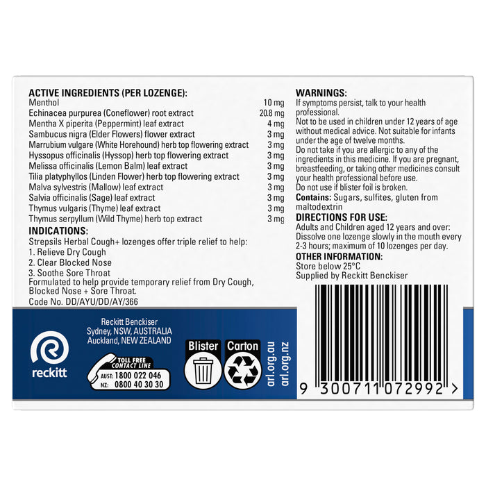 Strepsils Herbal Cough+ Honey Lemon 32 Lozenges