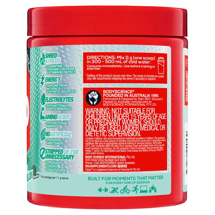 BSc Energy Shred Hydration Zappo Sour Watermelon Powder 275g