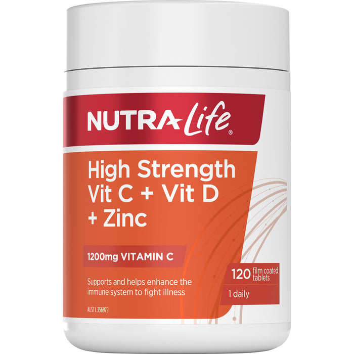 Nutra-Life High Strength Vitamin C + D + Zinc 120 Tablets