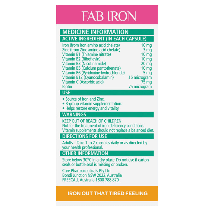 FAB Iron + B Complex + Zinc Capsules 60