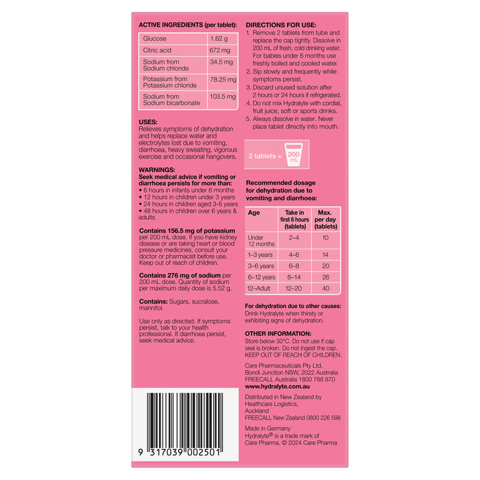 Hydralyte Effervescent Tablets Watermelon 40