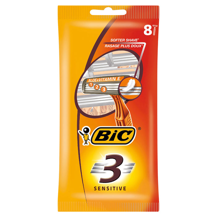 BIC 3 Sensitive Twin Blade Disposable Razors 8 Pack
